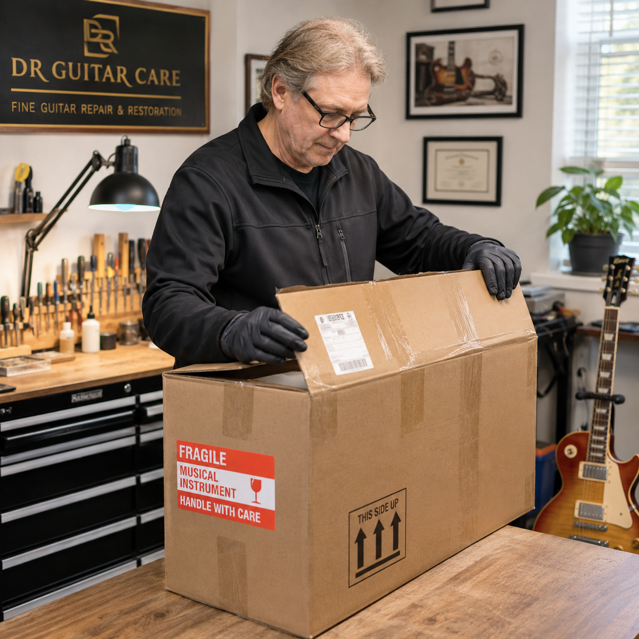 Receiving a shipped high-end guitar at Dr Guitar Care