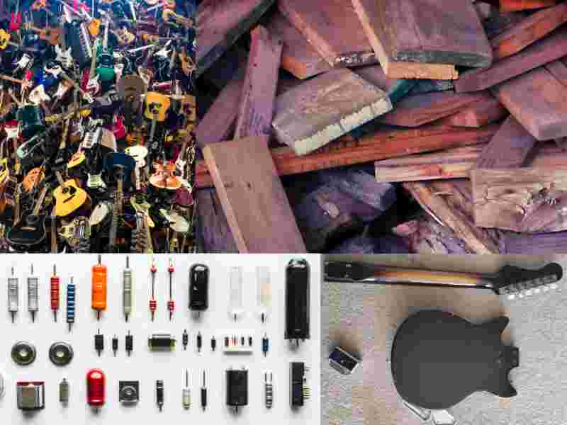 Old guitars, parts, and reusable materials for repair and restoration